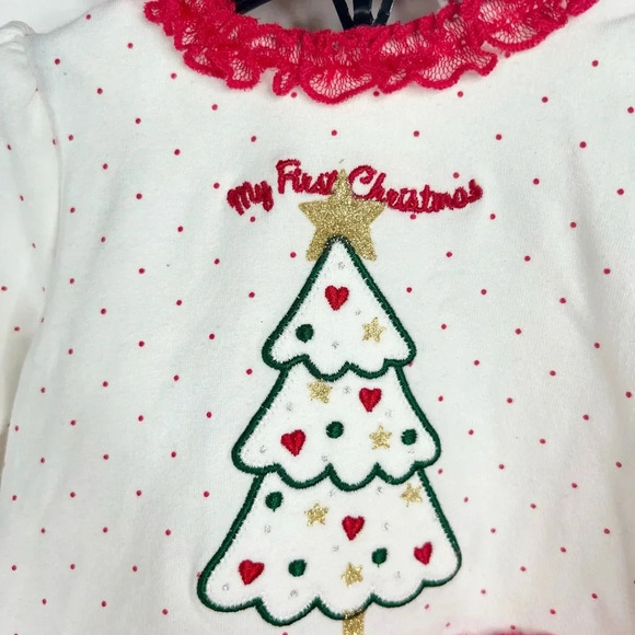 Little Me Baby Girls Red Sparkle Tree Dress Set Leggings Headband Sz 3 mo - Picture 5 of 9